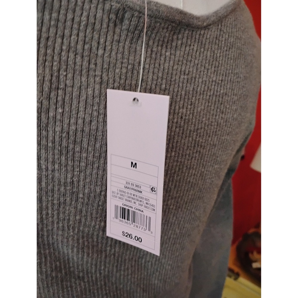 Wild Fable Gray Ribbed Cropped Cardigan Sweater V-Neck Two Button Long Sleeve M - Picture 4 of 5